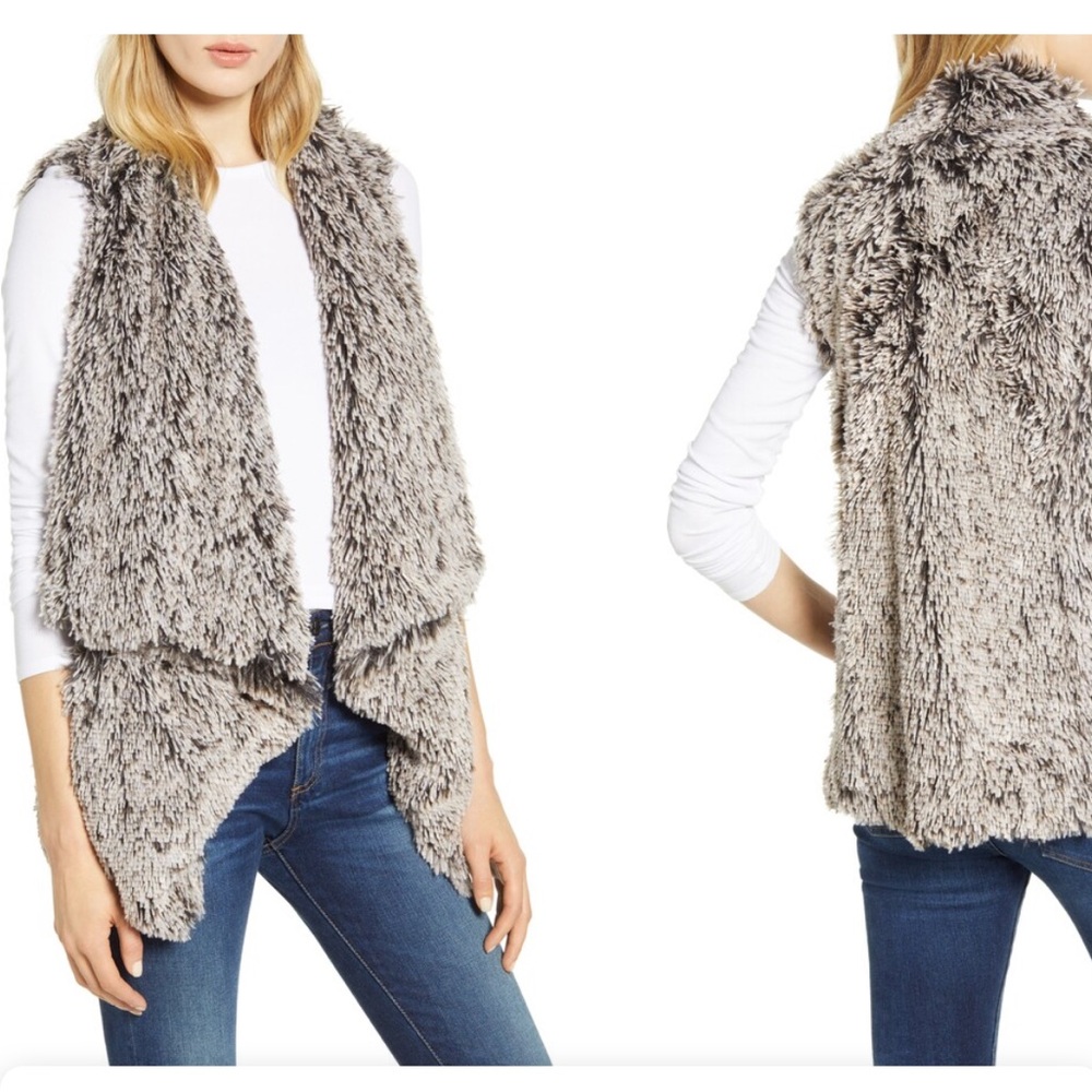 Wit & Wisdom Faux Fur Vest Gray Drape Front Cascade Shaggy Soft Nordstrom Large - Picture 2 of 7
